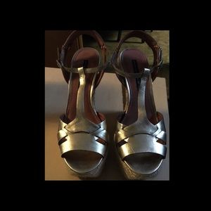 Steven by Steve Madden, gold wedge sandals